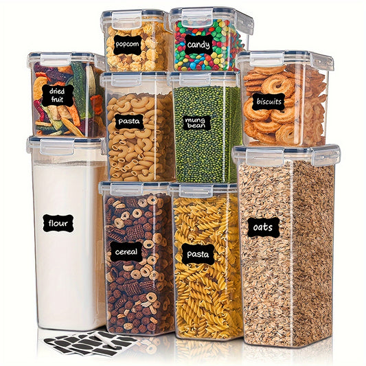 Set de 10 Contenedores Herméticos para Alimentos - Multi-Tamaño, Apilables y Transparencia Total, Incluye Etiquetas Reutilizables