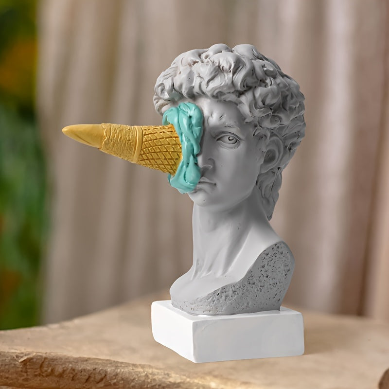Escultura de Resina David con Cono de Helado - Figura Decorativa Europea Moderna para Sala, Comedor, Oficina, Uso Interior y Exterior
