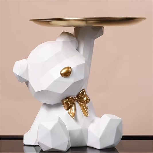 Bandeja Decorativa de Resina con Oso - Ideal para Decoración del Hogar y Oficina
