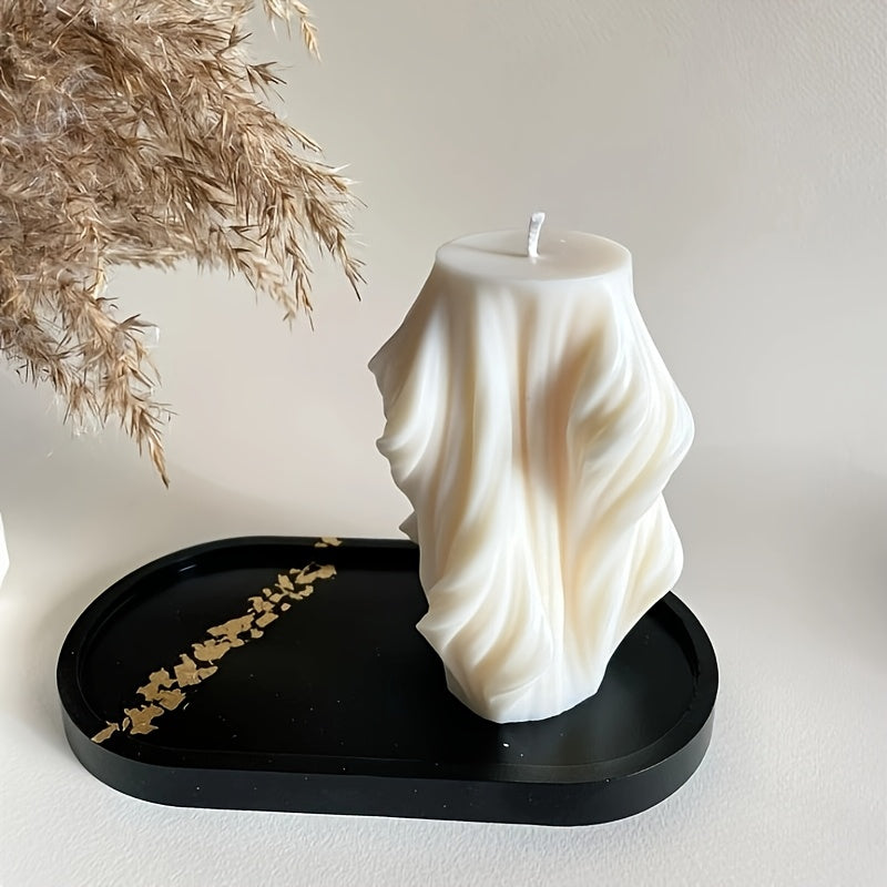 Vela Aromática Hecha a Mano con Cera de Soya y Cera de Abeja - Diseño Geométrico en Forma de Onda, Relajante, para Decoración de Hogar y Regalos, Columnar, Moderna