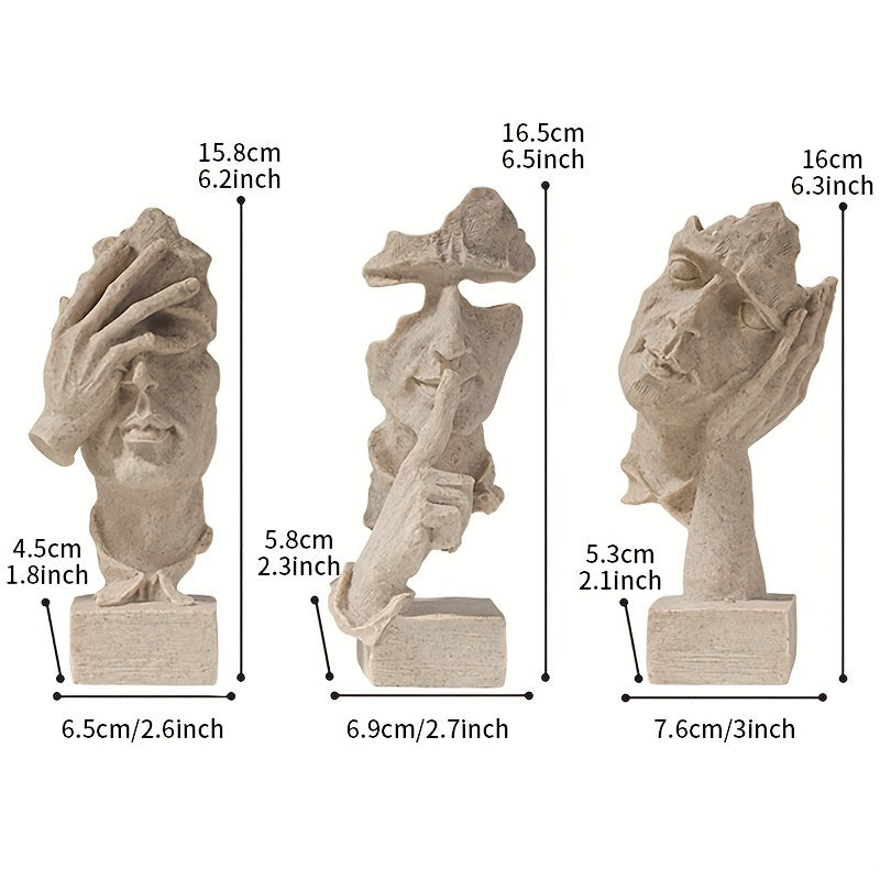 Estatuas Abstractas del Pensador en Resina - 3 Piezas, Arte Contemplativo para Decoración Moderna