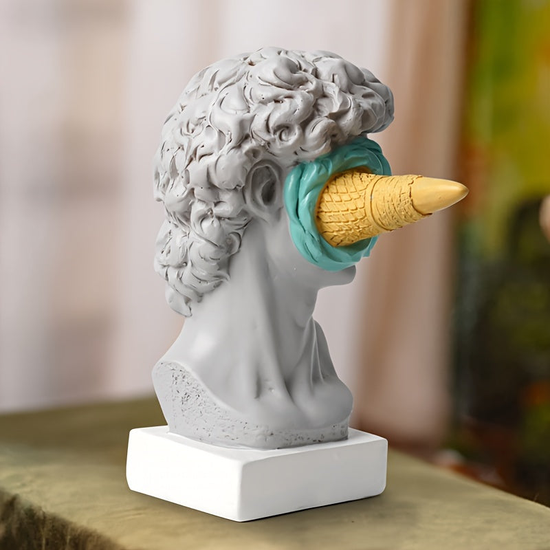 Escultura de Resina David con Cono de Helado - Figura Decorativa Europea Moderna para Sala, Comedor, Oficina, Uso Interior y Exterior