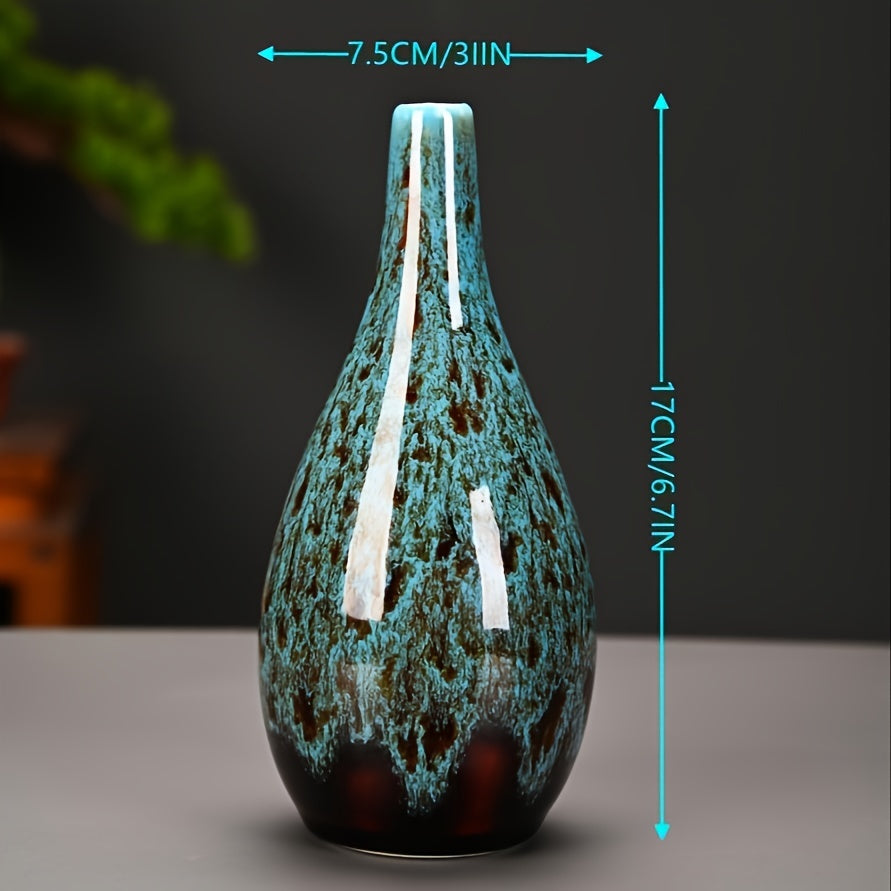 Set de 3 Mini Jarrones Cerámicos Azules - Acabado Mate, Decoración Boho Moderna, Vases de Centro de Mesa Únicos para el Hogar