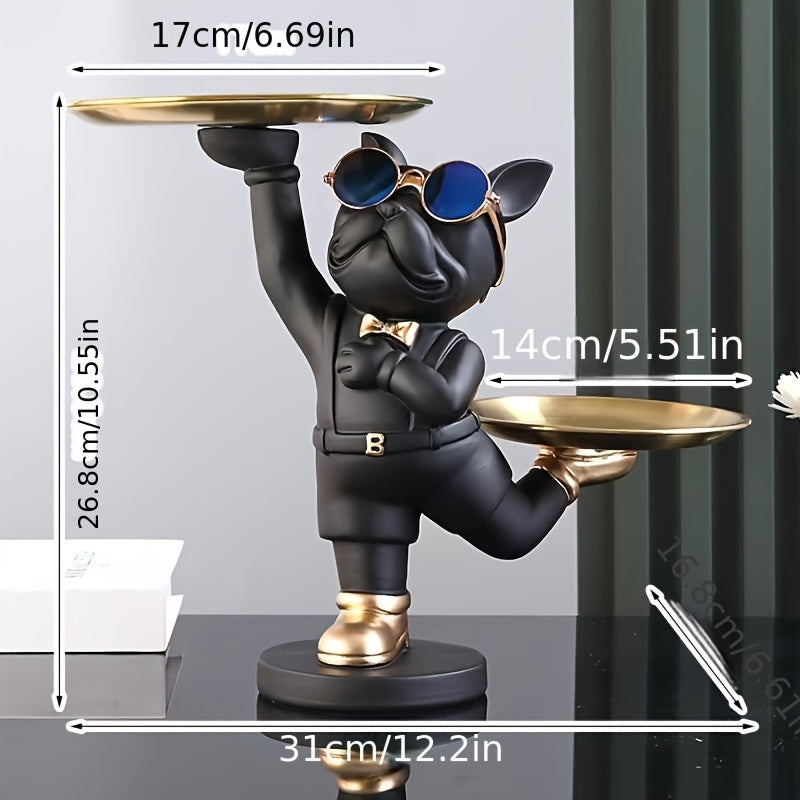 Figura de Bulldog con Bandeja - Perfecta para Llaves, Cartera, Joyería y Teléfonos | Sostiene Frutas y Bocadillos | Regalo Ideal de Decoración para el Hogar