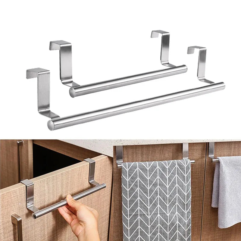 Toallero de acero inoxidable, soporte para toallas de baño, organizador colgante para puerta de gabinete de cocina, estante montado en la pared, barra para toallas.