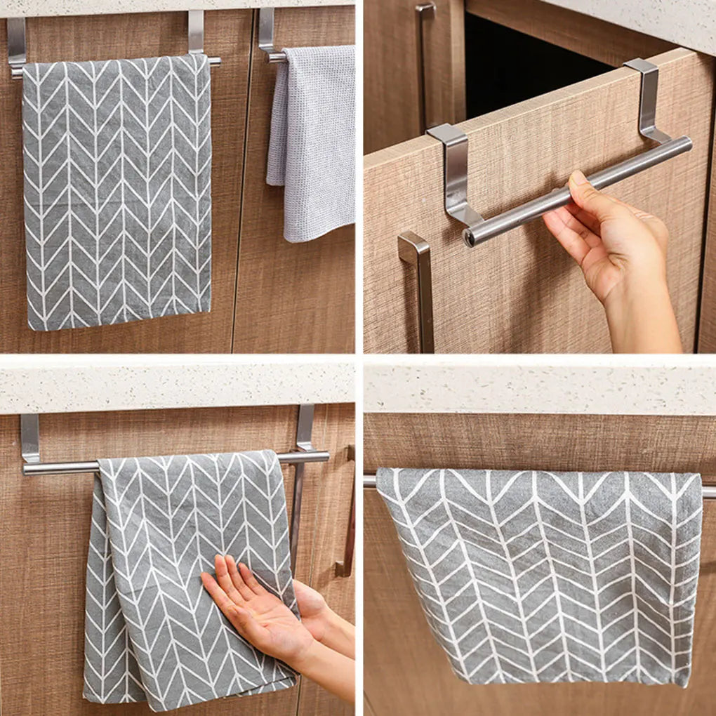 Toallero de acero inoxidable, soporte para toallas de baño, organizador colgante para puerta de gabinete de cocina, estante montado en la pared, barra para toallas.