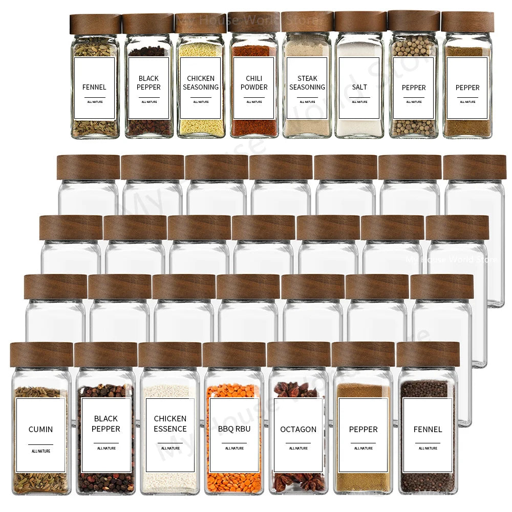 13 frascos de vidrio para especias con tapas de bambú, frascos de 4oz para condimentos, set organizador para especiero, almacenamiento para botellas