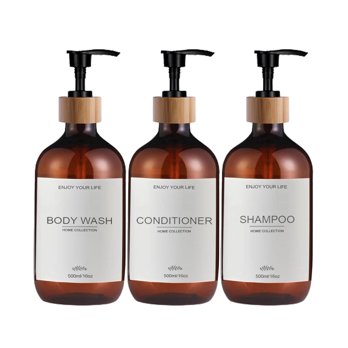 Dispensador de Champú y Acondicionador de 500ml con Bomba - Pack de 3 Botellas para Baño