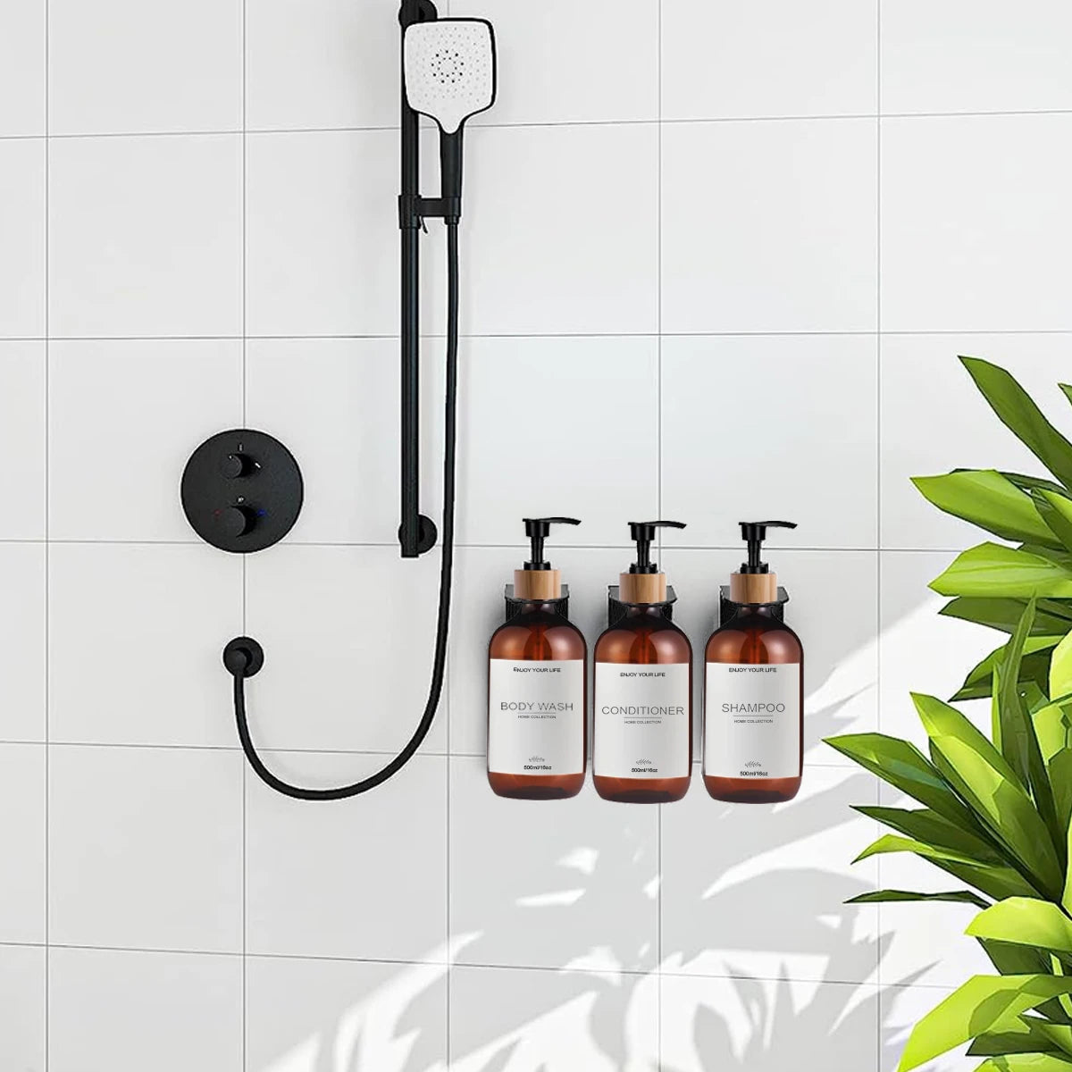 Dispensador de Champú y Acondicionador de 500ml con Bomba - Pack de 3 Botellas para Baño