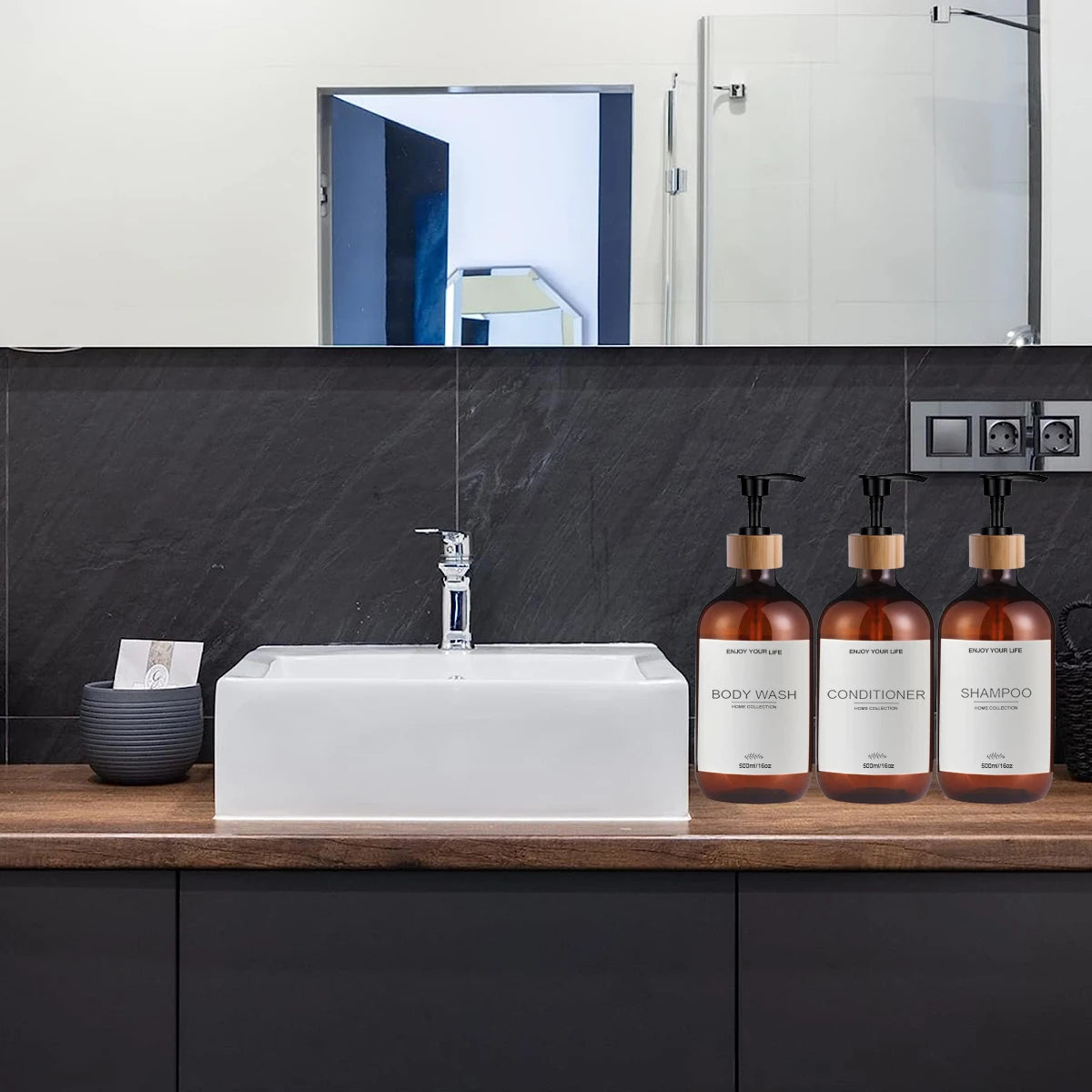 Dispensador de Champú y Acondicionador de 500ml con Bomba - Pack de 3 Botellas para Baño