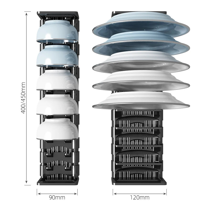 Organizador de almacenamiento bajo gabinete para platos y tazones, soporte ajustable para cocina, estante retráctil ideal para fregaderos y encimeras.