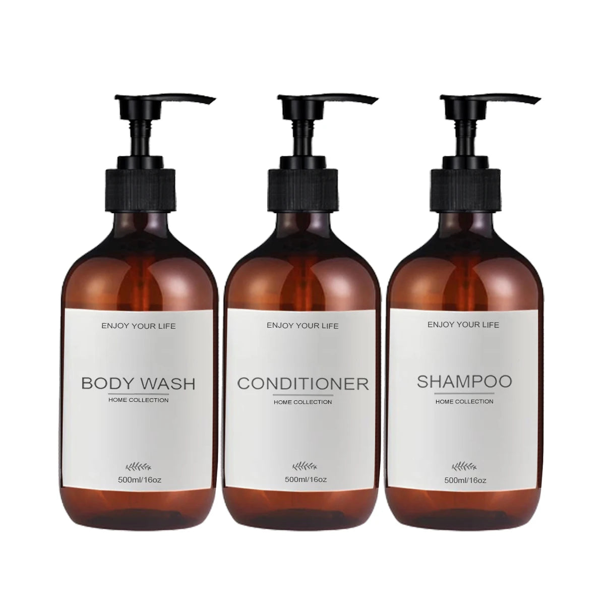 Dispensador de Champú y Acondicionador de 500ml con Bomba - Pack de 3 Botellas para Baño