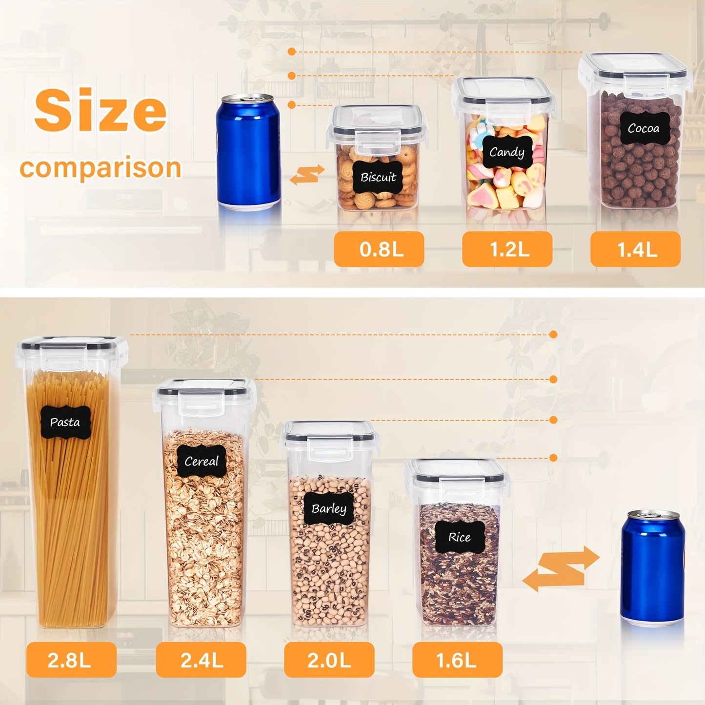 Set de 12/24 Contenedores Herméticos BPA-Free - Multi-Tamaño, Transparentes y Apilables, Incluyen Etiquetas y Marcador, Organización de Cocina y Despensa