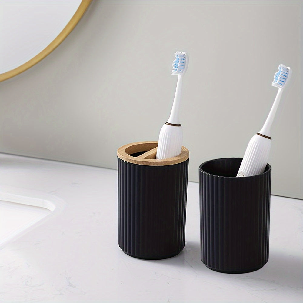 Set de Accesorios para Baño (6 Piezas) con Tapa de Bambú – Elegante y Funcional