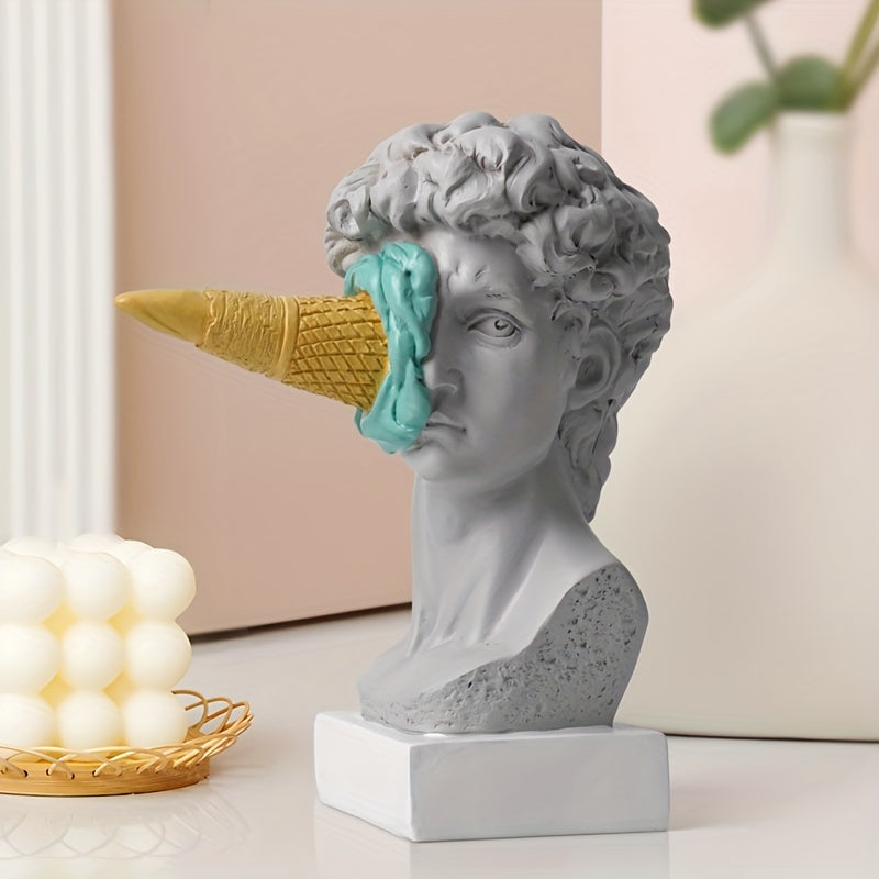 Escultura de Resina David con Cono de Helado - Figura Decorativa Europea Moderna para Sala, Comedor, Oficina, Uso Interior y Exterior