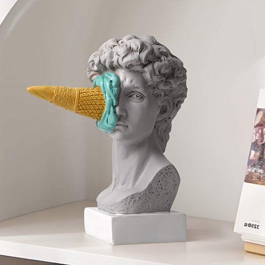 Escultura de Resina David con Cono de Helado - Figura Decorativa Europea Moderna para Sala, Comedor, Oficina, Uso Interior y Exterior