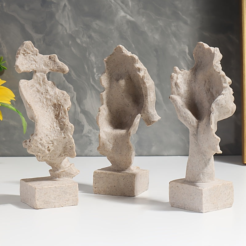 Estatuas Abstractas del Pensador en Resina - 3 Piezas, Arte Contemplativo para Decoración Moderna