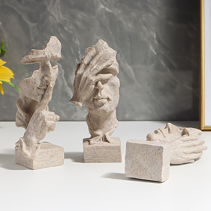 Estatuas Abstractas del Pensador en Resina - 3 Piezas, Arte Contemplativo para Decoración Moderna