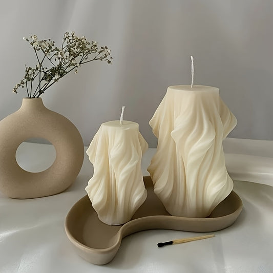 Vela Aromática Hecha a Mano con Cera de Soya y Cera de Abeja - Diseño Geométrico en Forma de Onda, Relajante, para Decoración de Hogar y Regalos, Columnar, Moderna