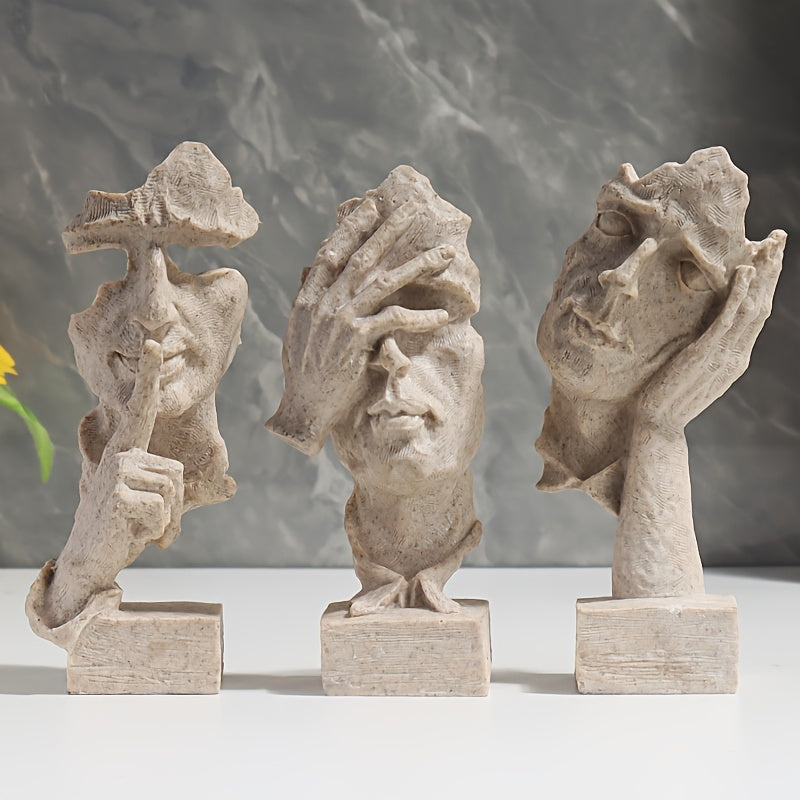 Estatuas Abstractas del Pensador en Resina - 3 Piezas, Arte Contemplativo para Decoración Moderna