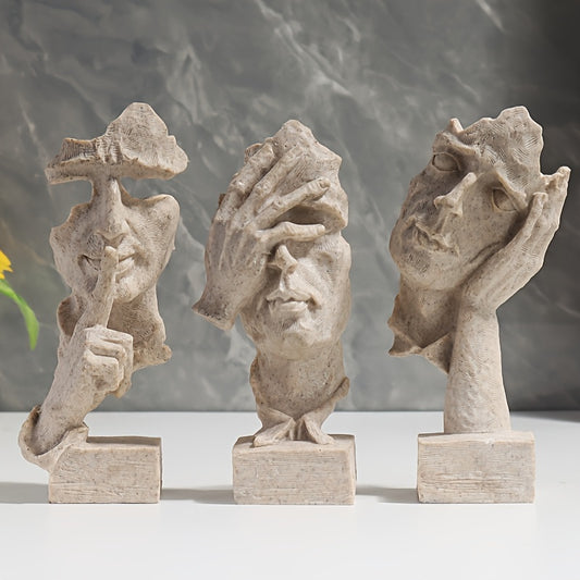 Estatuas Abstractas del Pensador en Resina - 3 Piezas, Arte Contemplativo para Decoración Moderna
