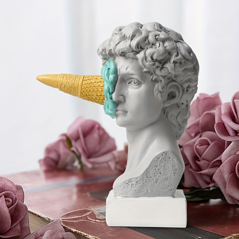 Escultura de Resina David con Cono de Helado - Figura Decorativa Europea Moderna para Sala, Comedor, Oficina, Uso Interior y Exterior