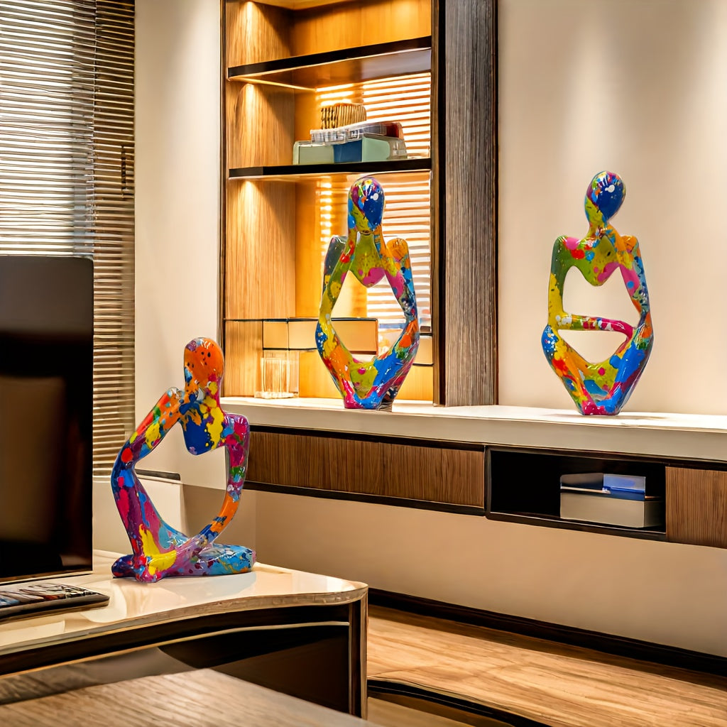 Set de 3 Estatuas de Pensamiento Creativo - Escultura Abstracta en Resina, Decoración de Escritorio, para Sala, Recámara y Bodas