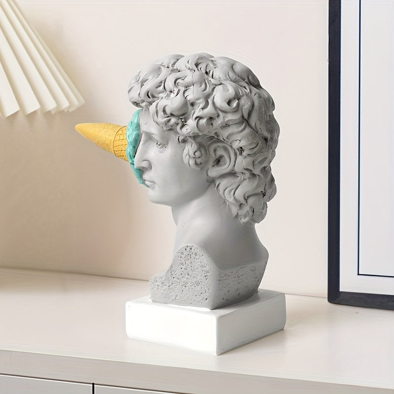Escultura de Resina David con Cono de Helado - Figura Decorativa Europea Moderna para Sala, Comedor, Oficina, Uso Interior y Exterior