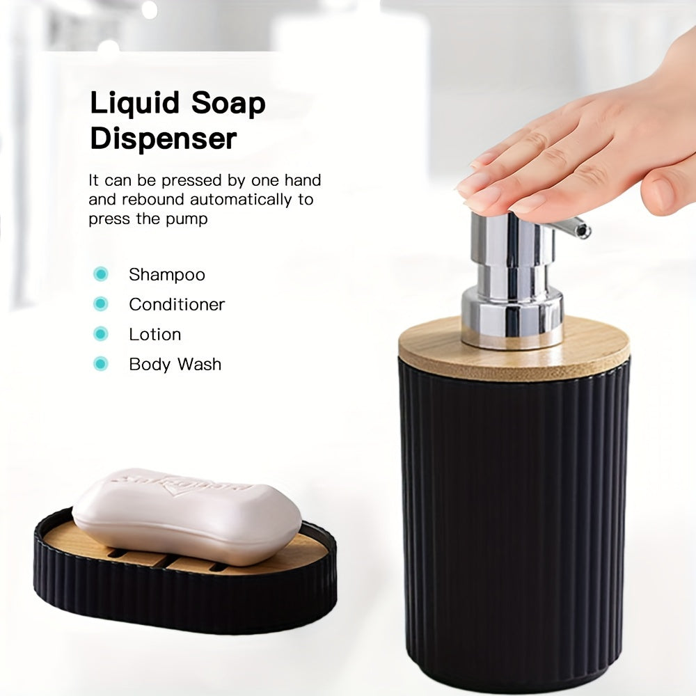 Set de Accesorios para Baño (6 Piezas) con Tapa de Bambú – Elegante y Funcional