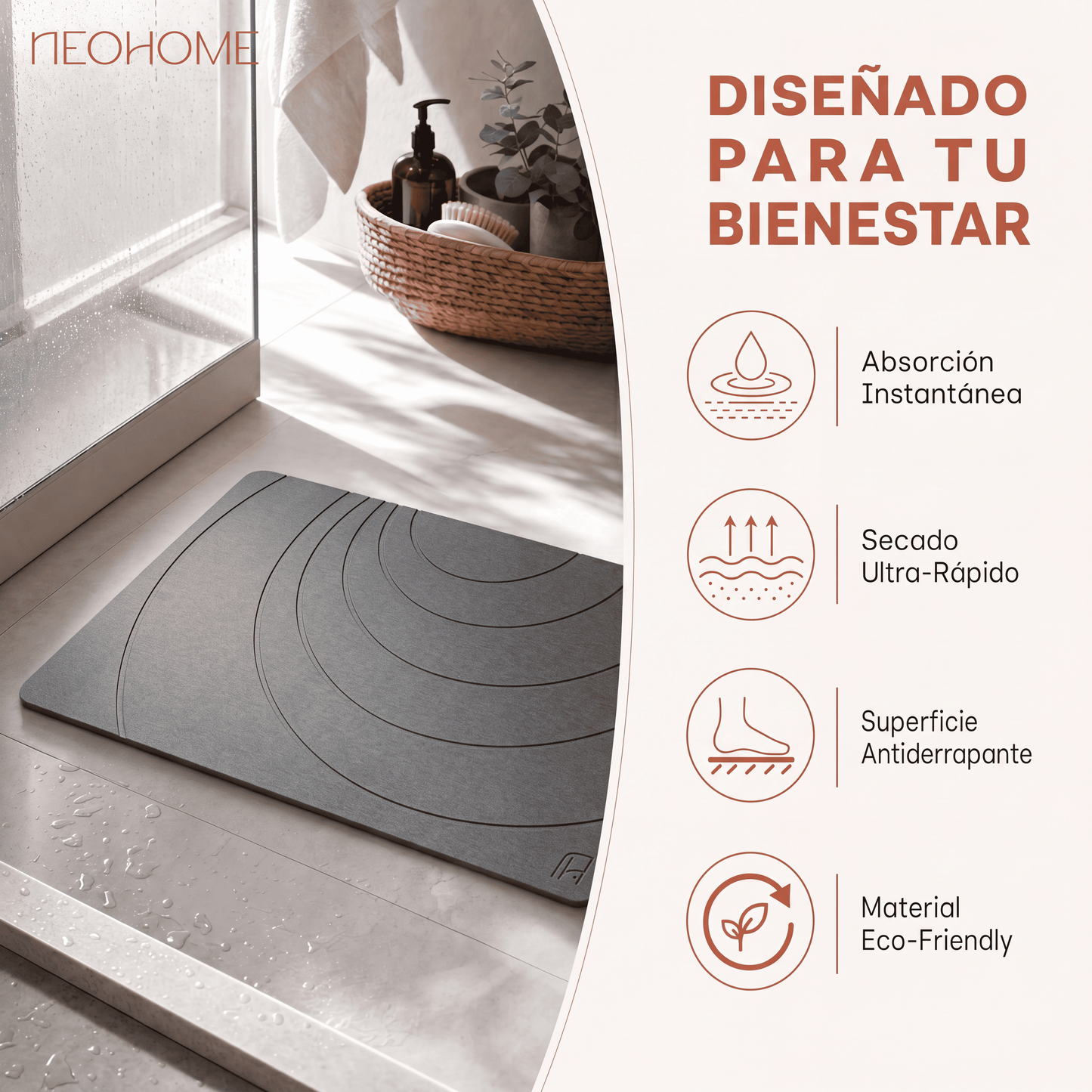 Tapete de baño de Piedra de tierra de Diatomeas - (Espiralia Gris Oscuro)
