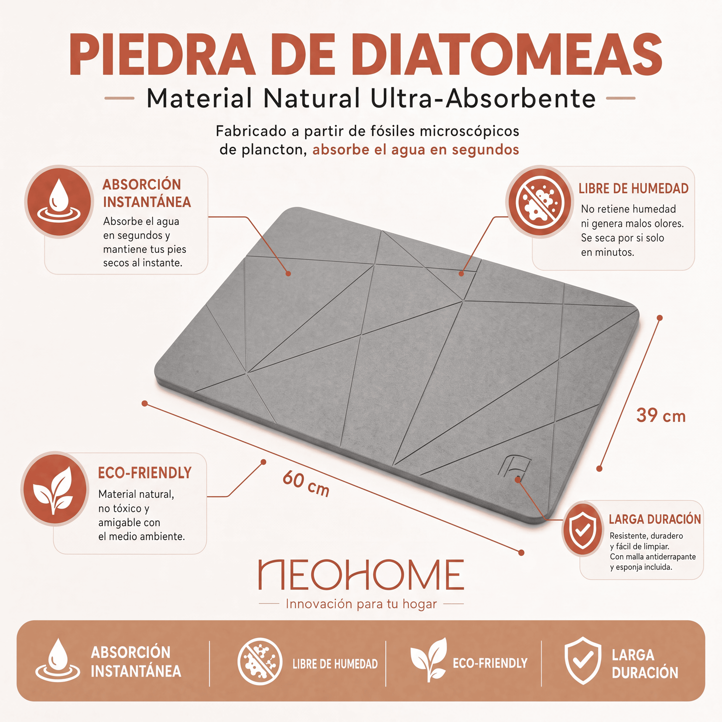 Tapete de baño de Piedra de tierra de Diatomeas - (Arcadia Gris)